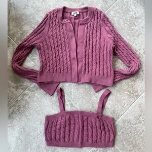 525 American Cable Knit Cardigan + Crop Top Set